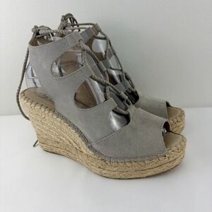 Fabiolas Beige Suede Espadrille Wedge Sandals Lace Up EU 39 US 8.5 Boho Chic Sum